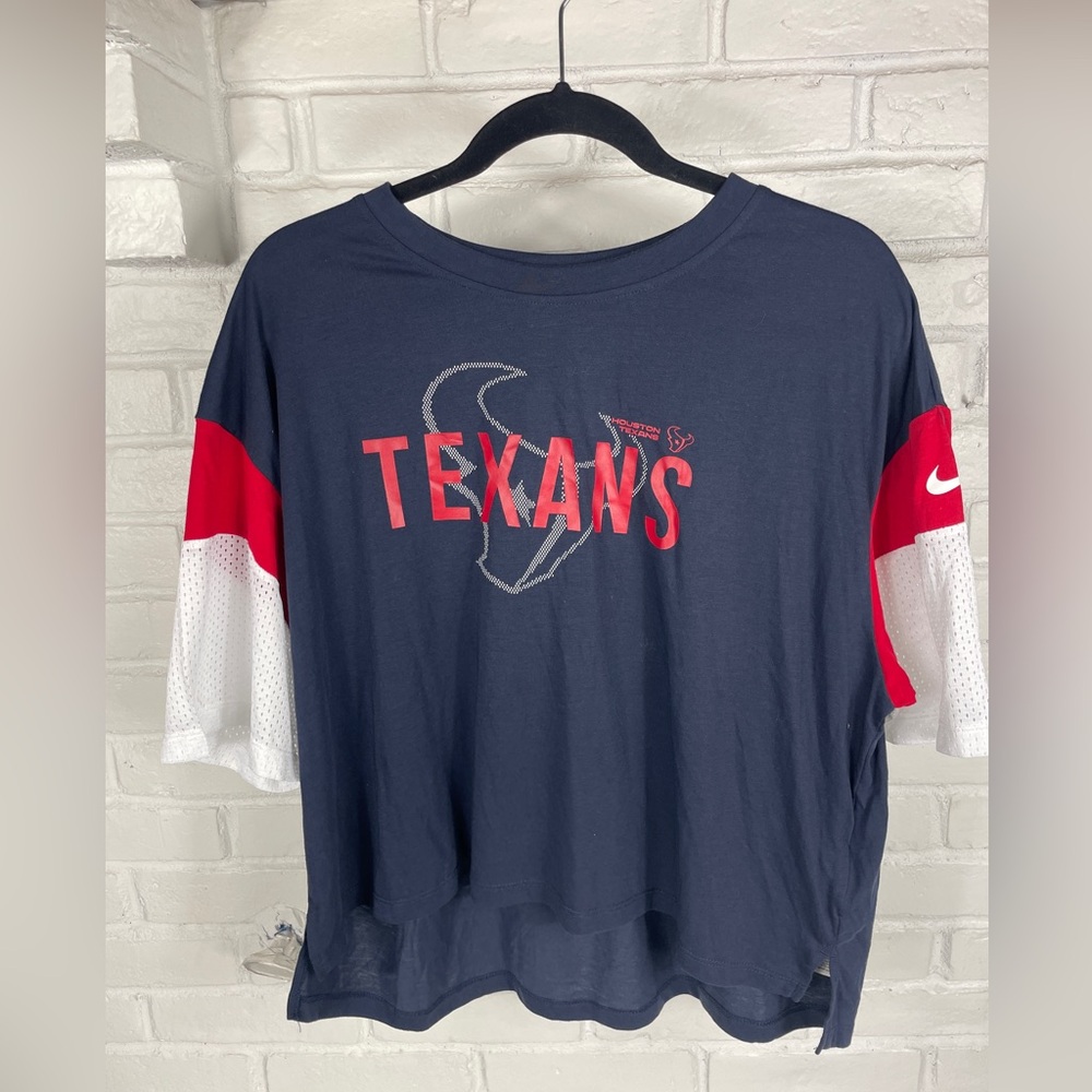 Nike Texans Dri-Fit Team Apparel Tee Women’s XL Navy Red Mesh Sleeves NFL